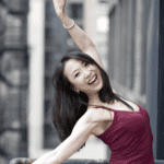 Sachiko happily dancing.
